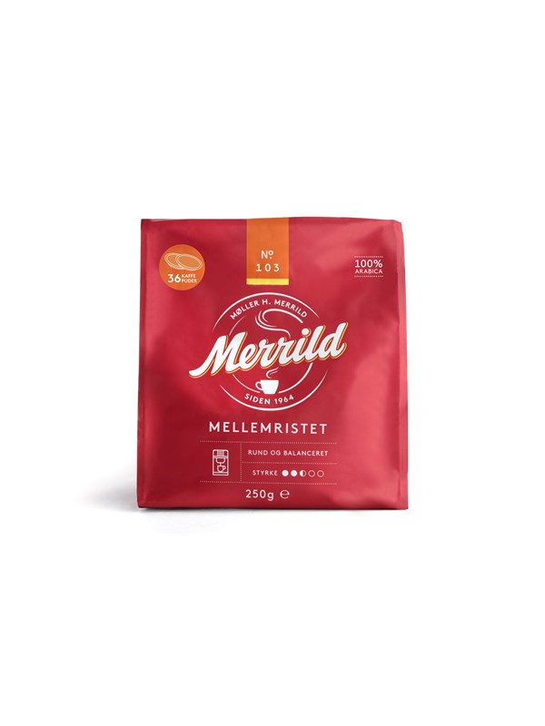Merrild Mellemristet Kaffe Pods – 36 stk. til hurtig kaffe