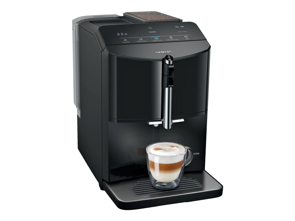 . Tfe  Automatisk Kaffemaskine Med ælkeskummer  Bar  Pianosort fra Siemens hos Computersalg.dk 4242003926857